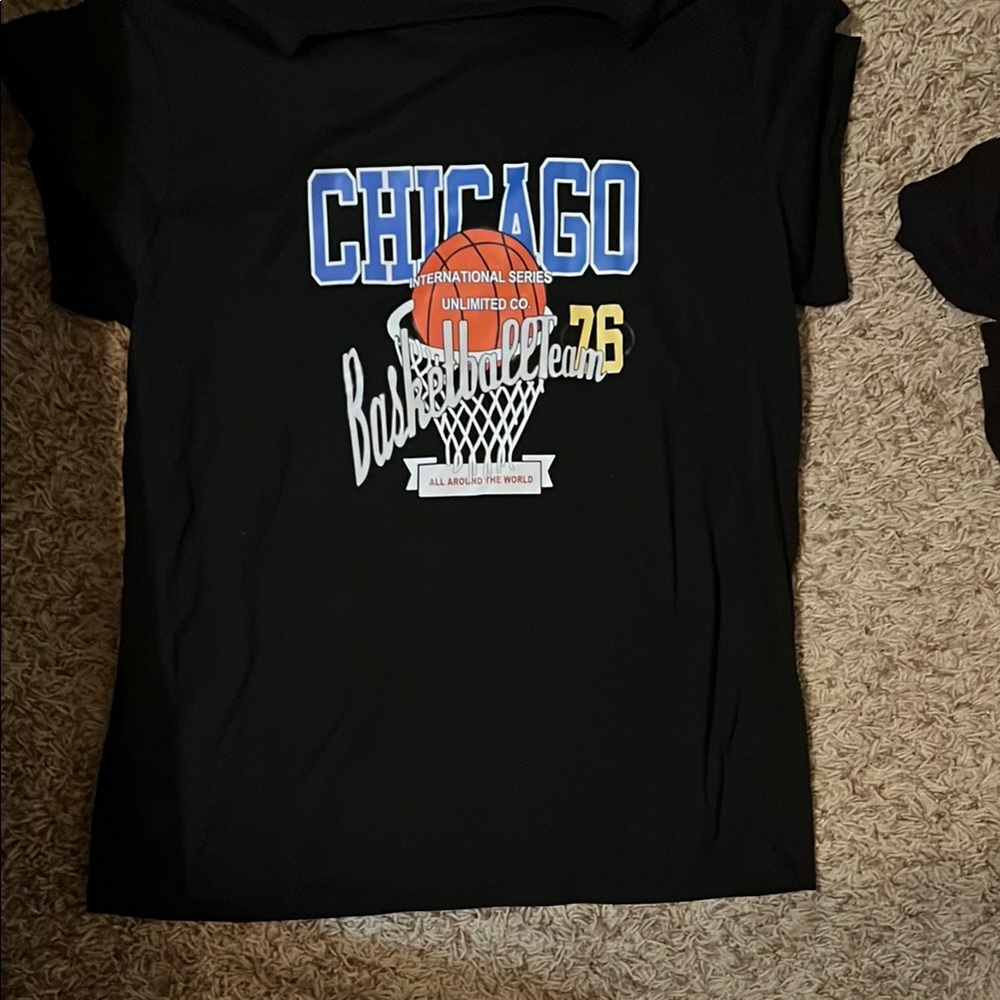 SHEIN Black Chicago Basketball Tee
